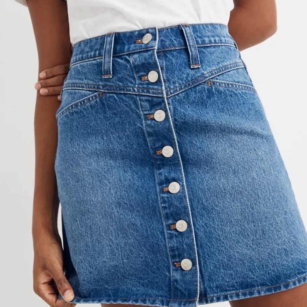 Madewell Stretch Denim A-Line Button Front Skirt Size 29